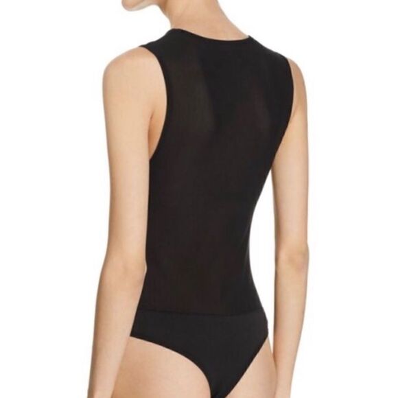 Kendall & Kylie Mesh V Plunge Black Sleeveless Bodysuit NEW - Picture 4 of 10